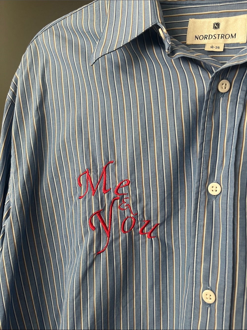 “Me & You” Embroidered Custom Blue Button Down - Picture 4 of 7